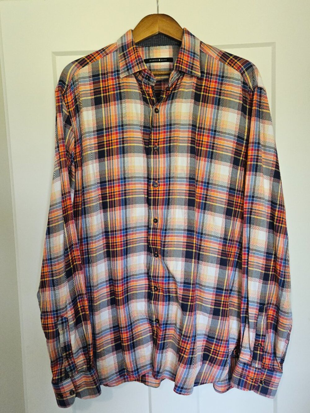 Hammer Made Men's Plaid Button Down Shirt Orange Navy Multicolor XL